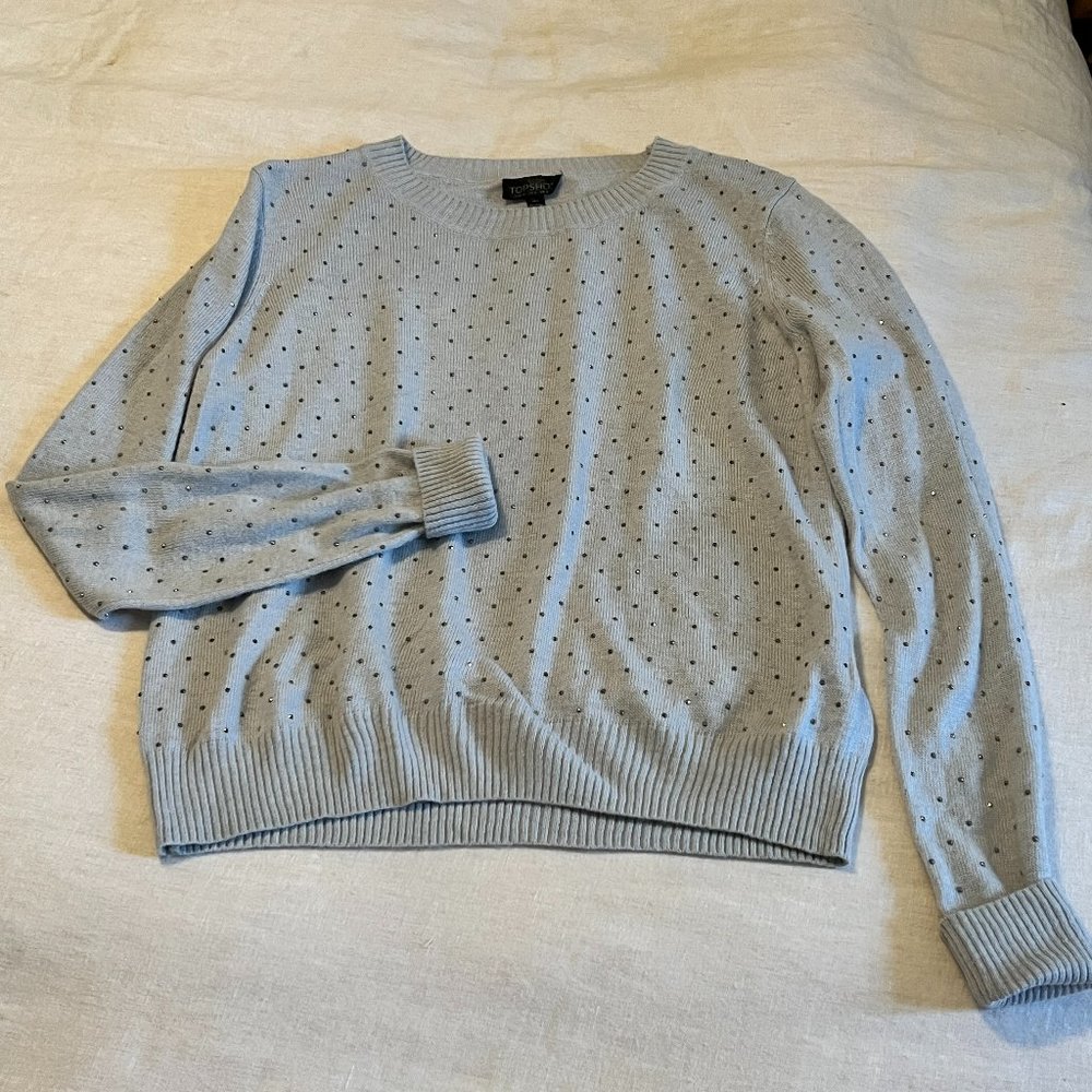 Topshop | Women's Grey Bedazzled Crewneck Sweater Size US 4